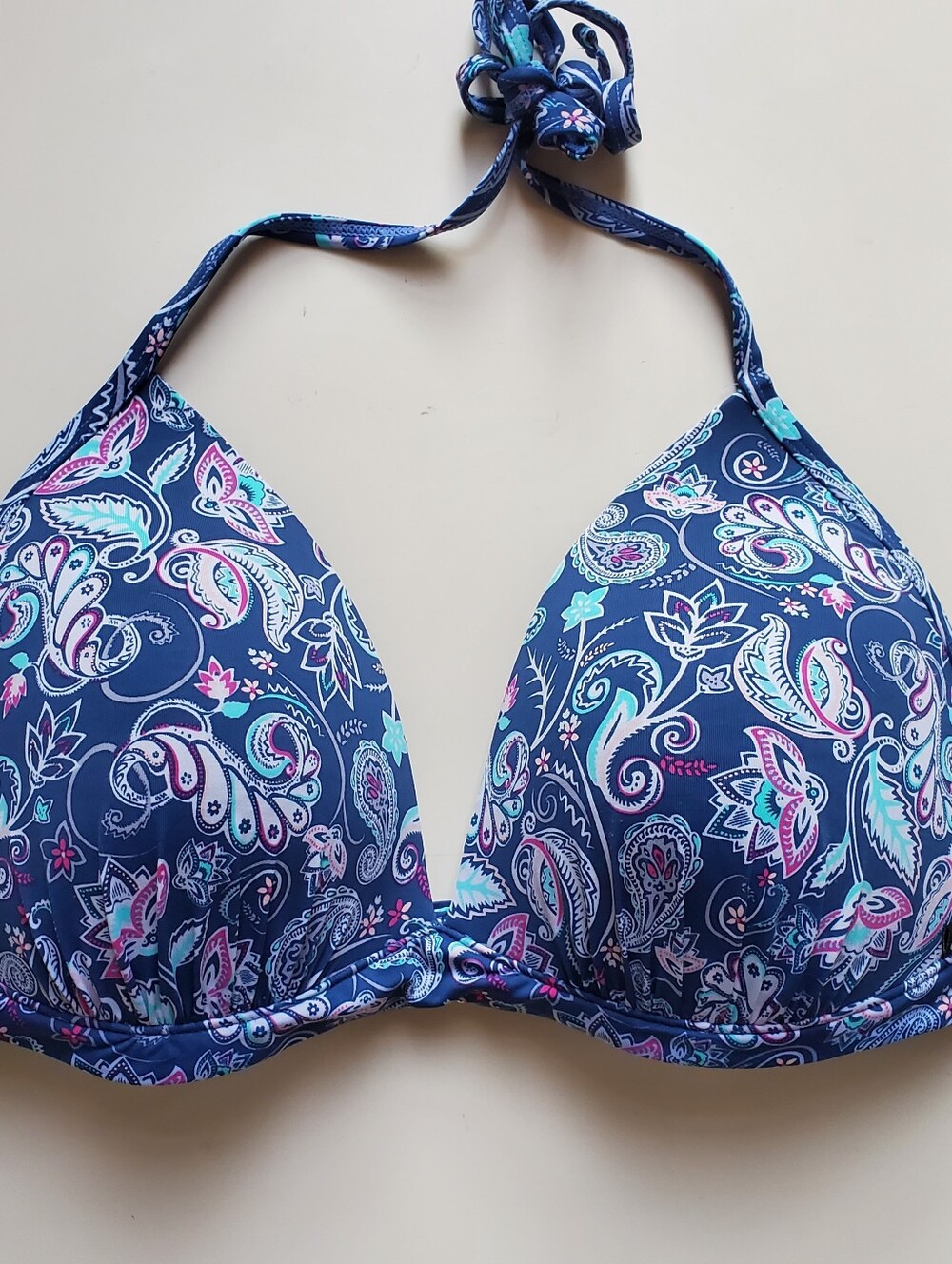 Navy Paisley Halter Bikini Top